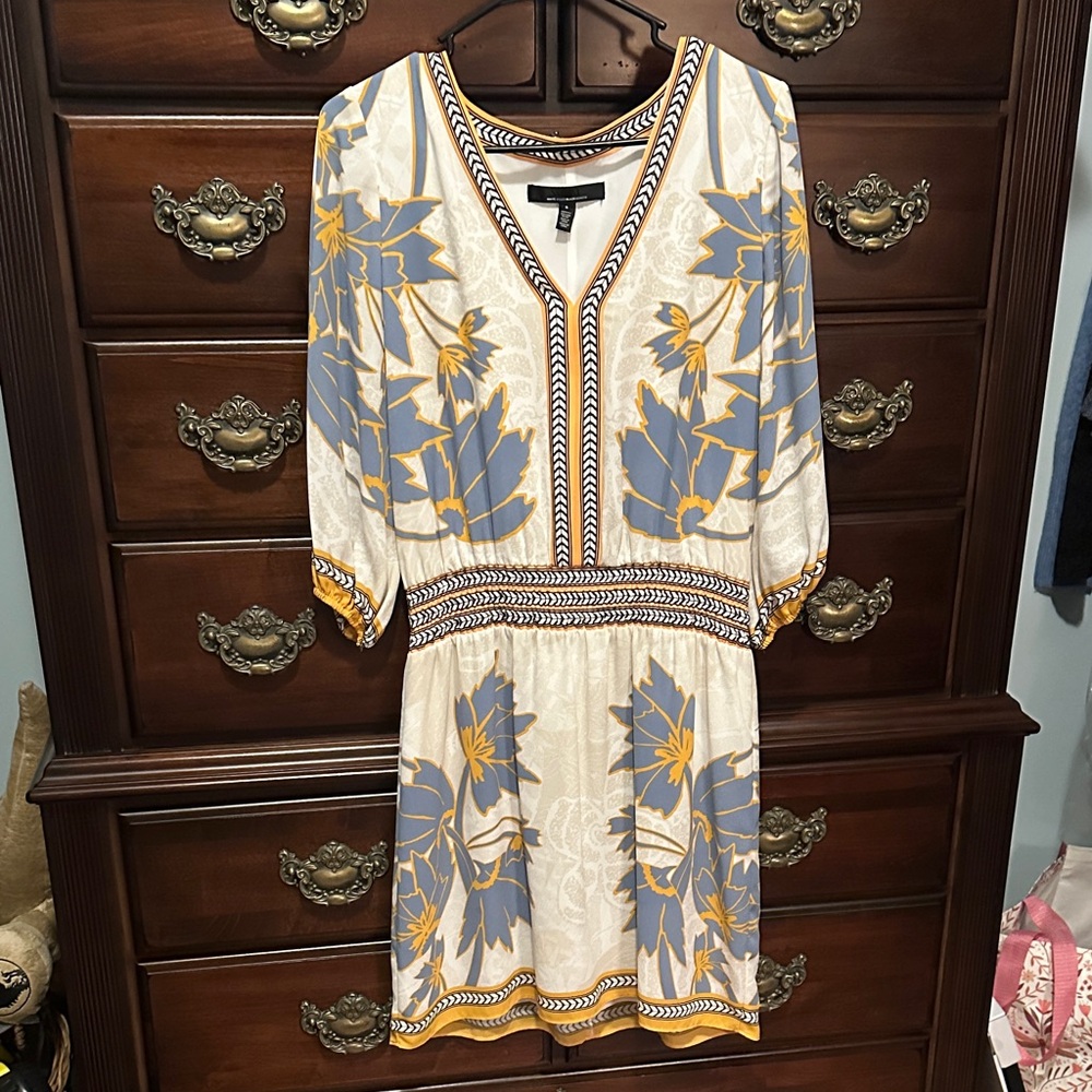 White House Black Market Floral Mini Dress in Blue and Yellow